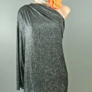 Allen B Schwartz One Shoulder Black Glitter Dress XS Sparkle